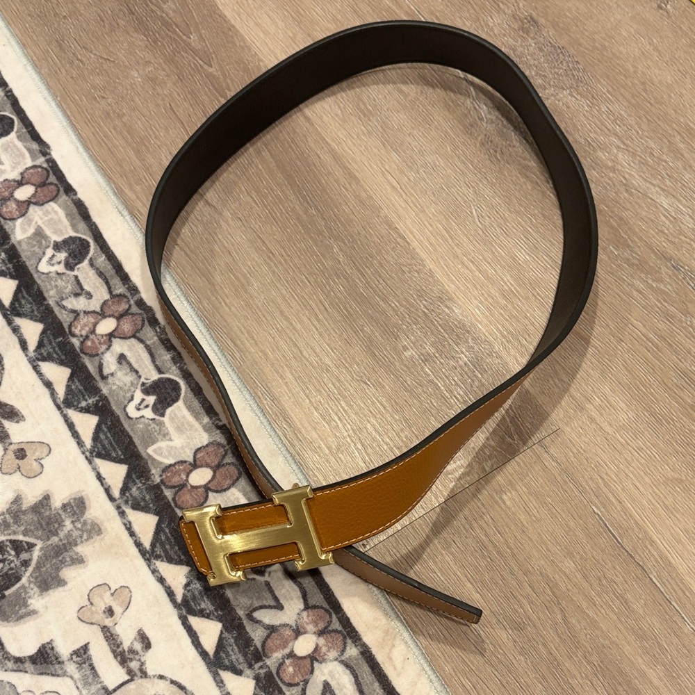 Tan Leather Belt with Stitching